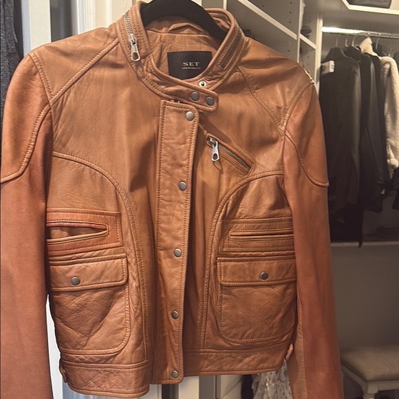 SET Tan Leather Jacket - Picture 1 of 4